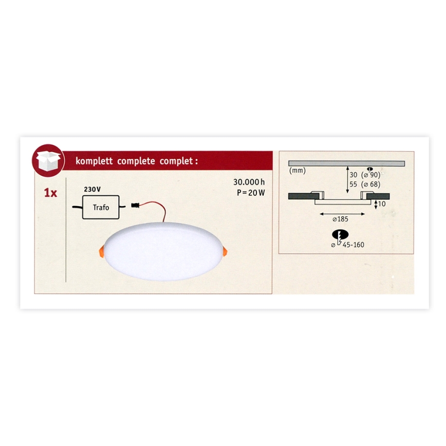 Paulmann 92392 - LED/17,5W IP44 Lámpara empotrable para el baño VARIFIT 230V
