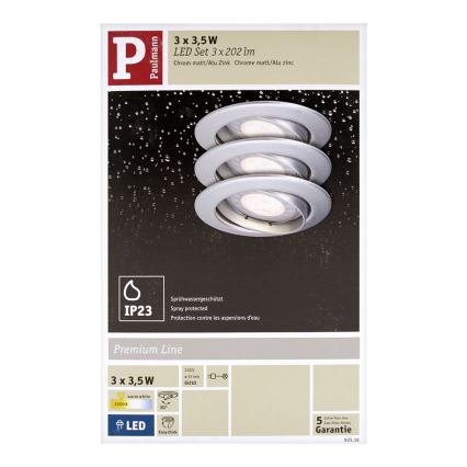 Paulmann 92516 - SET DE 3xLED-GU10/3,5W Lámpara empotrable para baño PREMIUM LINE 230V