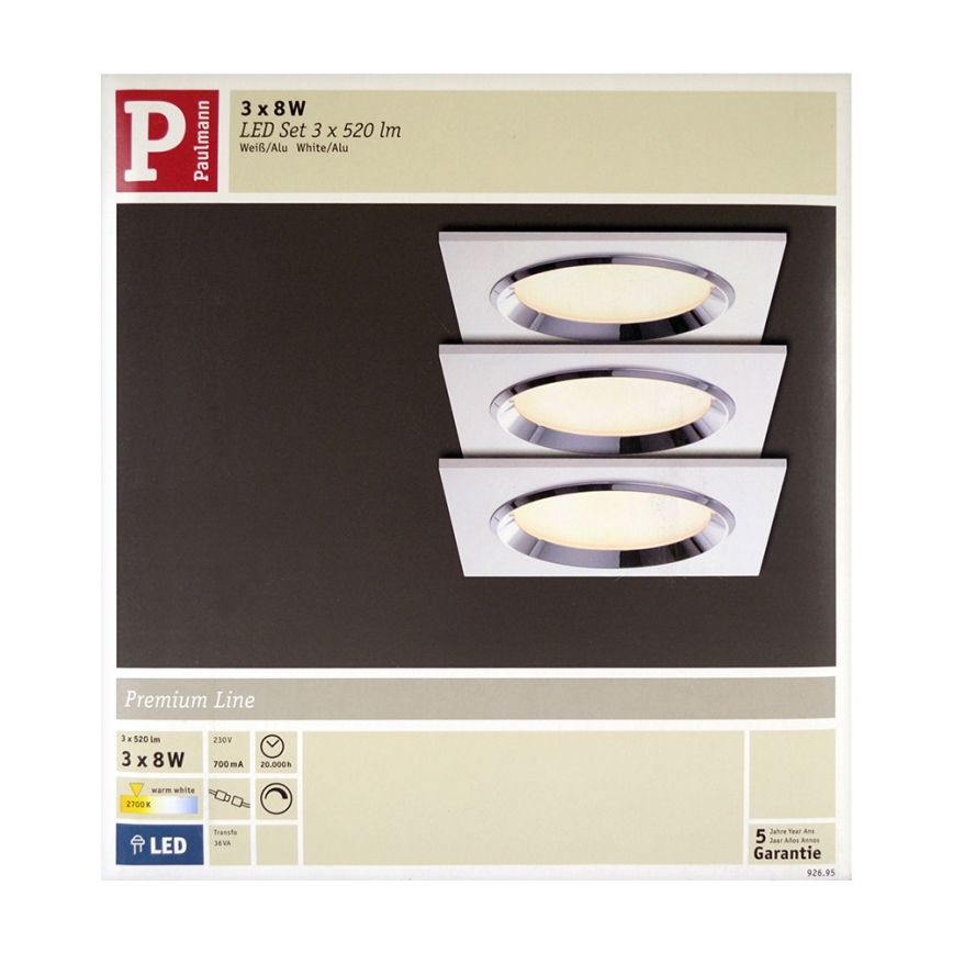 Paulmann 92695 - SET 3xLED/8W Lámpara empotrable regulable DICE 230V
