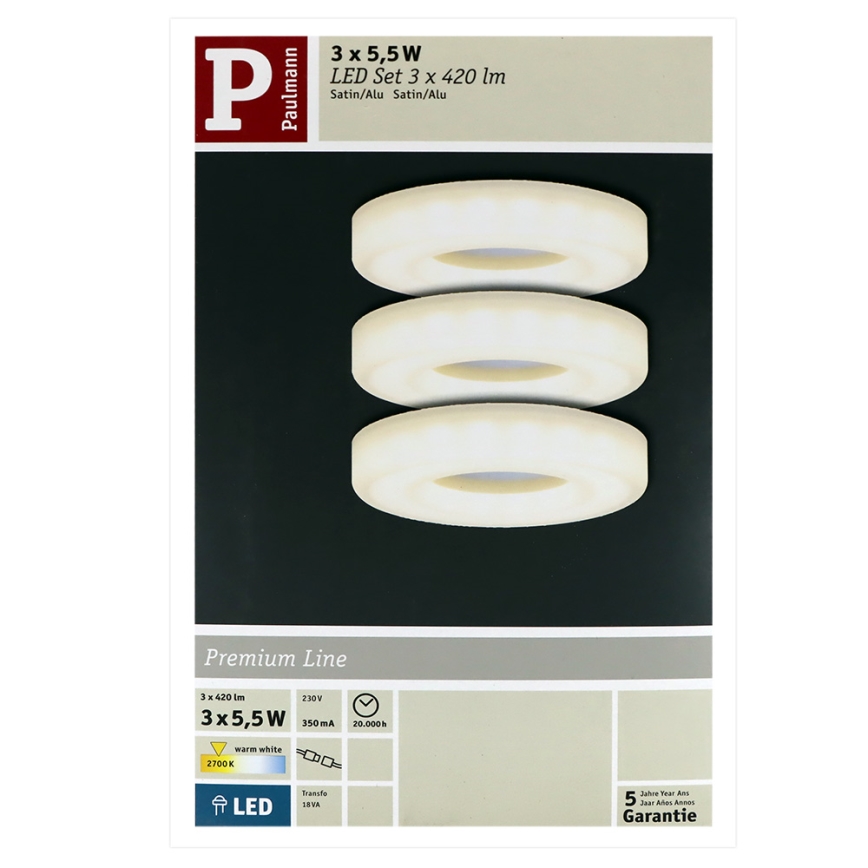 Paulmann 92704 - SET 3xLED/5,5W Plafón BAGEL 230V