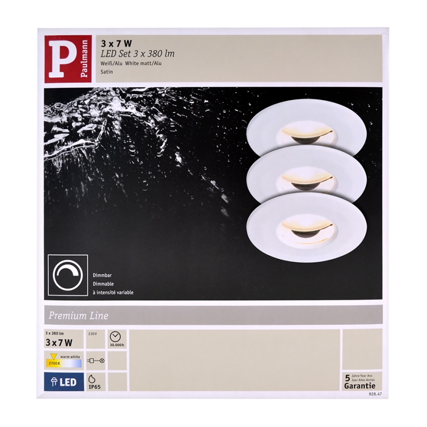 Paulmann 92847 - SET 3x Iluminación LED empotrada para el baño COIN 3xLED/7W/230V