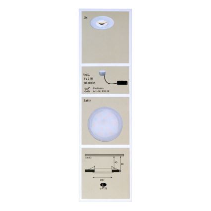 Paulmann 92847 - SET 3x Iluminación LED empotrada para el baño COIN 3xLED/7W/230V