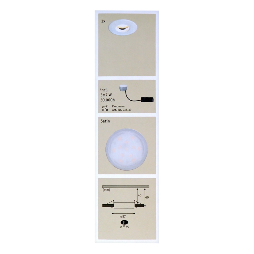Paulmann 92847 - SET 3x Iluminación LED empotrada para el baño COIN 3xLED/7W/230V