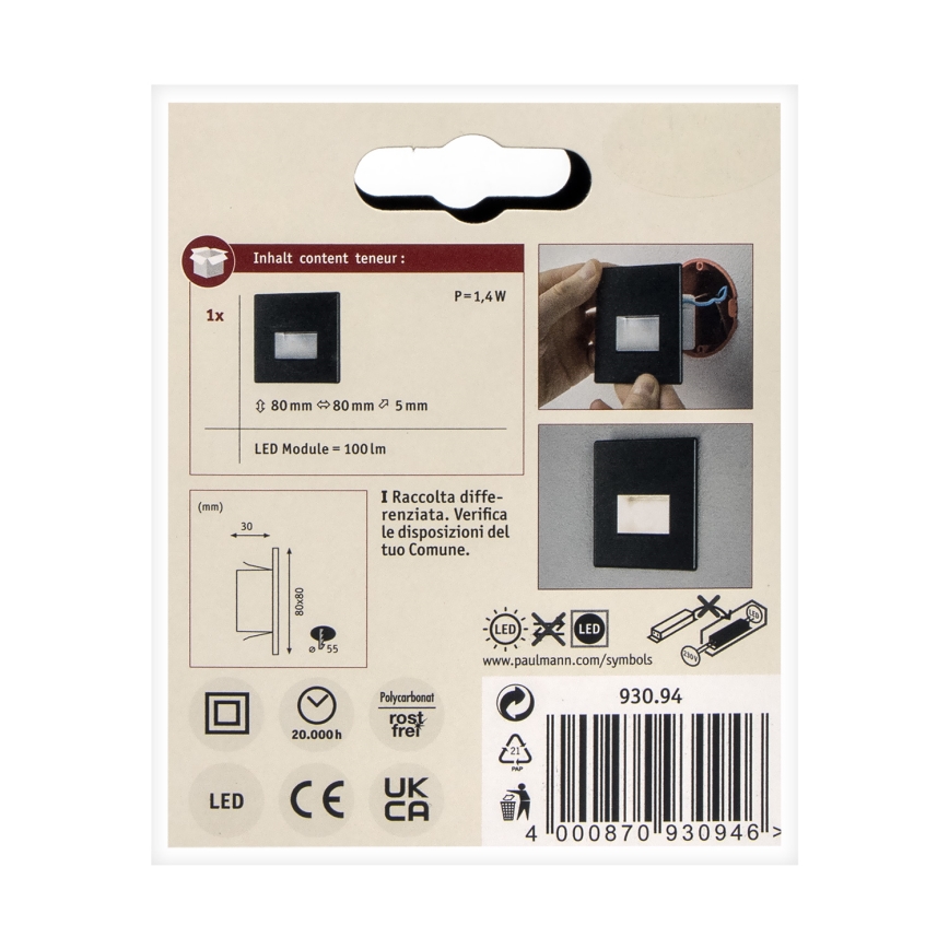Paulmann 93094 - LED/1,2W Lámpara de escalera EDGE 230V