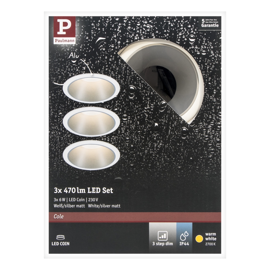 Paulmann 93410 - JUEGO 3xLED/6,5W IP44 Plafón de baño regulable COLE 230V