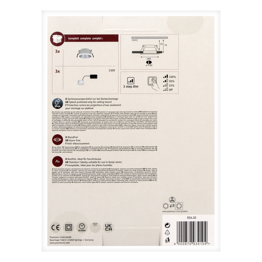 Paulmann 93410 - JUEGO 3xLED/6,5W IP44 Plafón de baño regulable COLE 230V