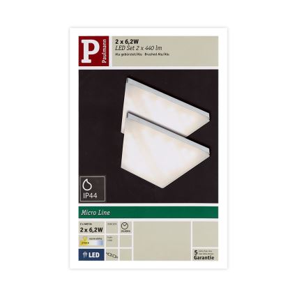 Paulmann 93584 - SET 2xLED/6,2W IP44 Iluminación de muebles KITE 230V