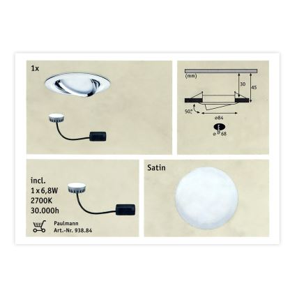 Paulmann 93867 - 1xLED/6,8W IP23 Lámpara empotrable de baño COIN 230V