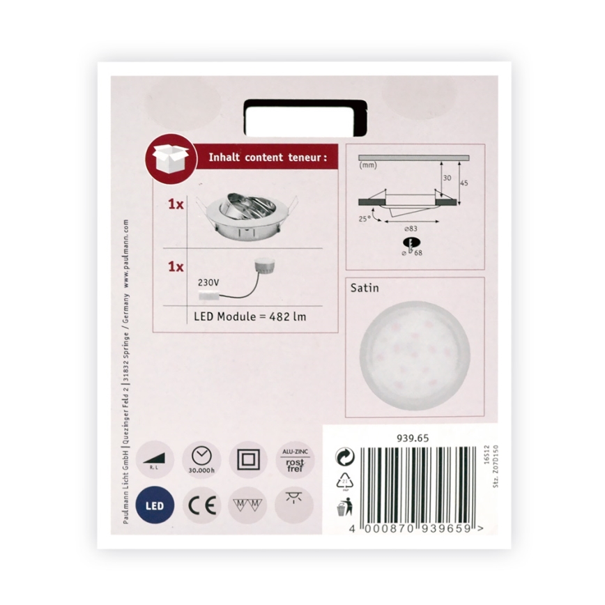 Paulmann 93965 - Lámpara LED regulable para baño COIN 7W 230V