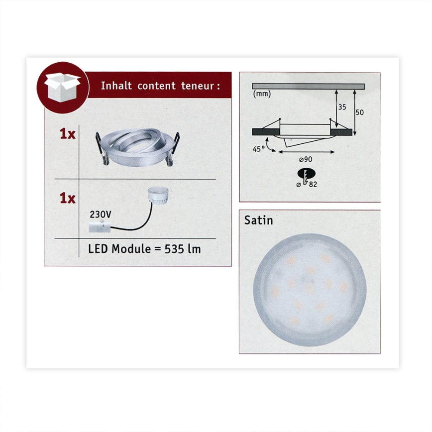 Paulmann 93983 - LED/6,8W IP23 Lámpara empotrable de baño COIN 230V