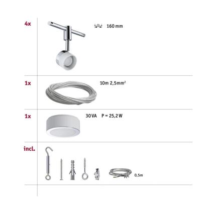 Paulmann 94080 - JUEGO 4xLED/4,8W Foco para sistema de rieles STAGE 230V cromo brillante