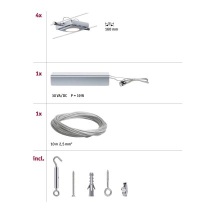 Paulmann 94107 - Juego 4xLED/4,3W Foco para sistema de cable MAC 230V cromo mate