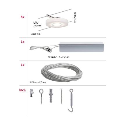 Paulmann 94109 - SET de 5 focos LED/4,3W para sistema de cable MAC 230V