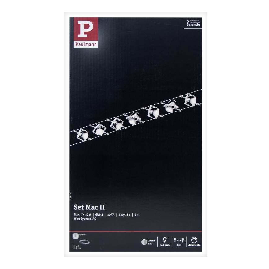 Paulmann 94152 - SET 7xGU5.3/10W Foco para sistema de cable MAC 230V cromo mate