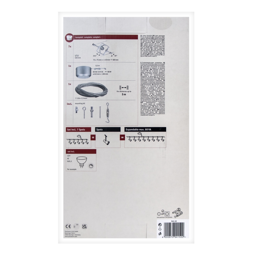 Paulmann 94152 - SET 7xGU5.3/10W Foco para sistema de cable MAC 230V cromo mate