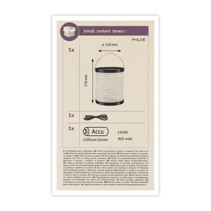 Paulmann 94169 - LED/0,2W IP44 Iluminación decorativa de exterior MOBILE 3,7V 800 mAh