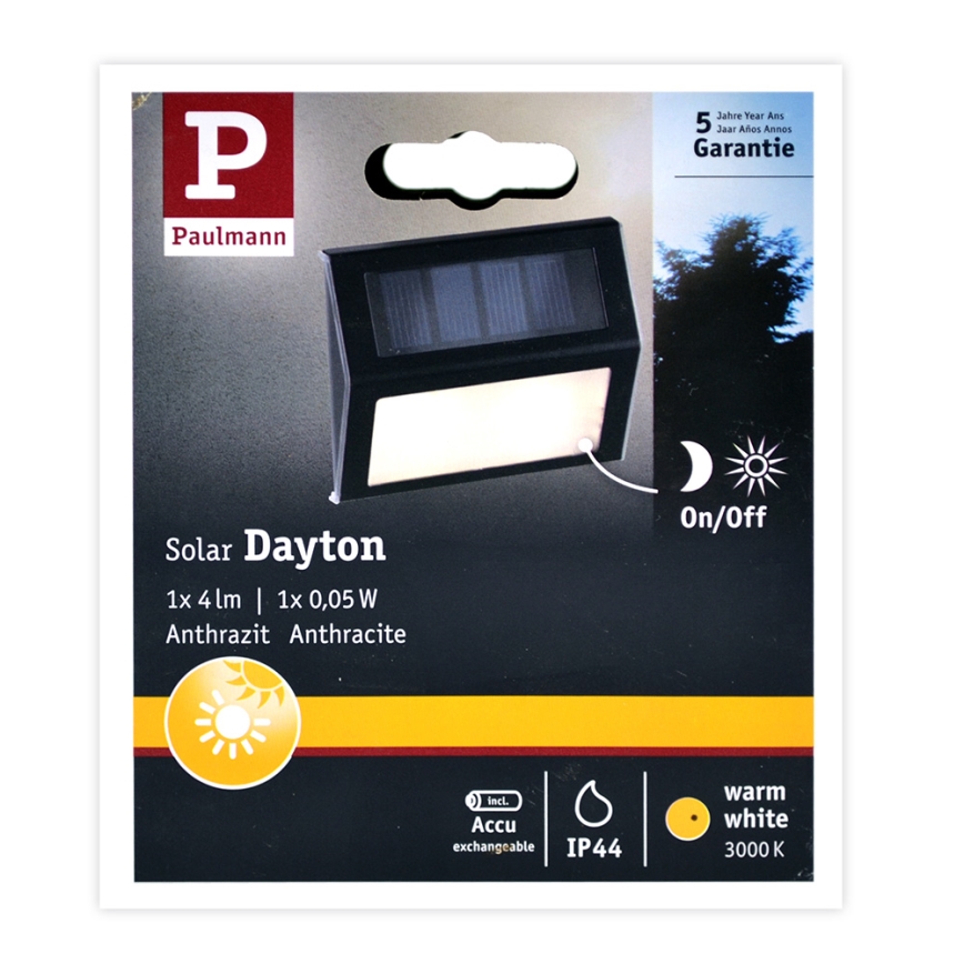 Paulmann 94234 - LED/0,05W IP44 Lámpara solar exterior con sensor DAYTON 1,2V 400 mAh