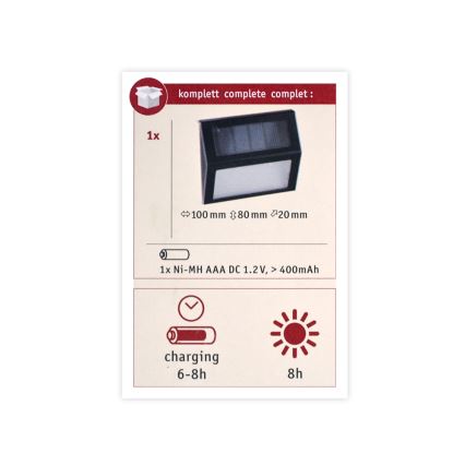 Paulmann 94234 - LED/0,05W IP44 Lámpara solar exterior con sensor DAYTON 1,2V 400 mAh