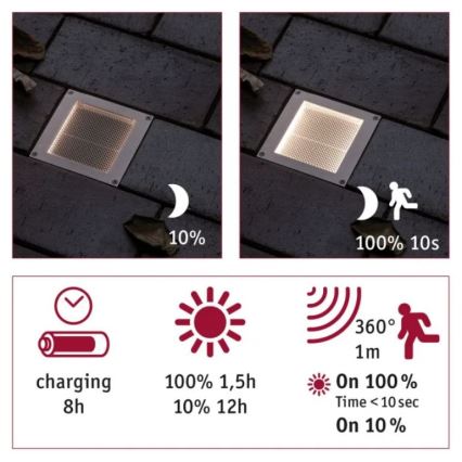 Paulmann 94238 - LED/0,7W IP67 Luz empotrable de suelo solar con sensor ARON 3,7V 650 mAh
