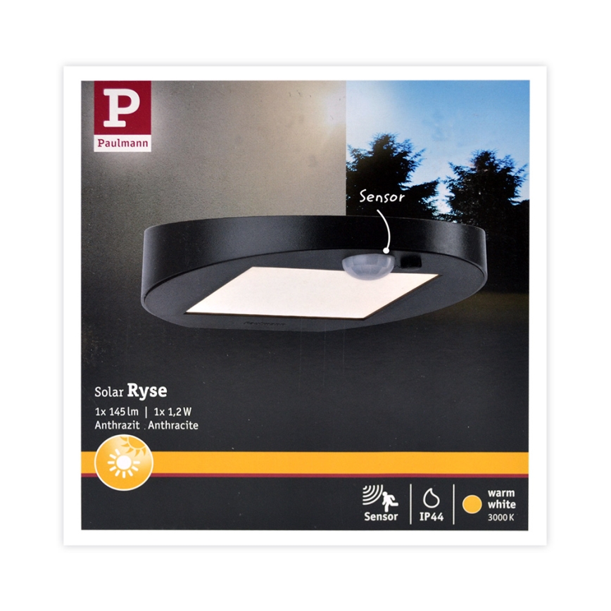 Paulmann 94246 - LED/1,2W IP44 Lámpara solar exterior con sensor RYSE 3,7V 1800 mAh