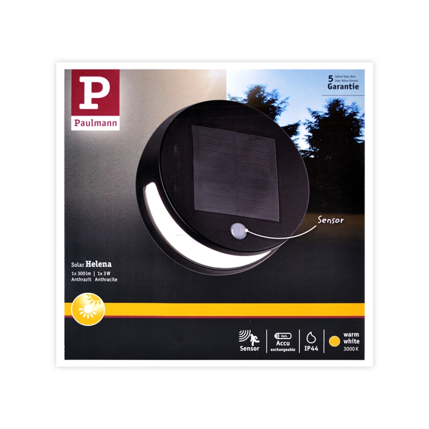 Paulmann 94265 - LED/3W IP44 Lámpara solar exterior con sensor HELENA 3,7V 1800 mAh