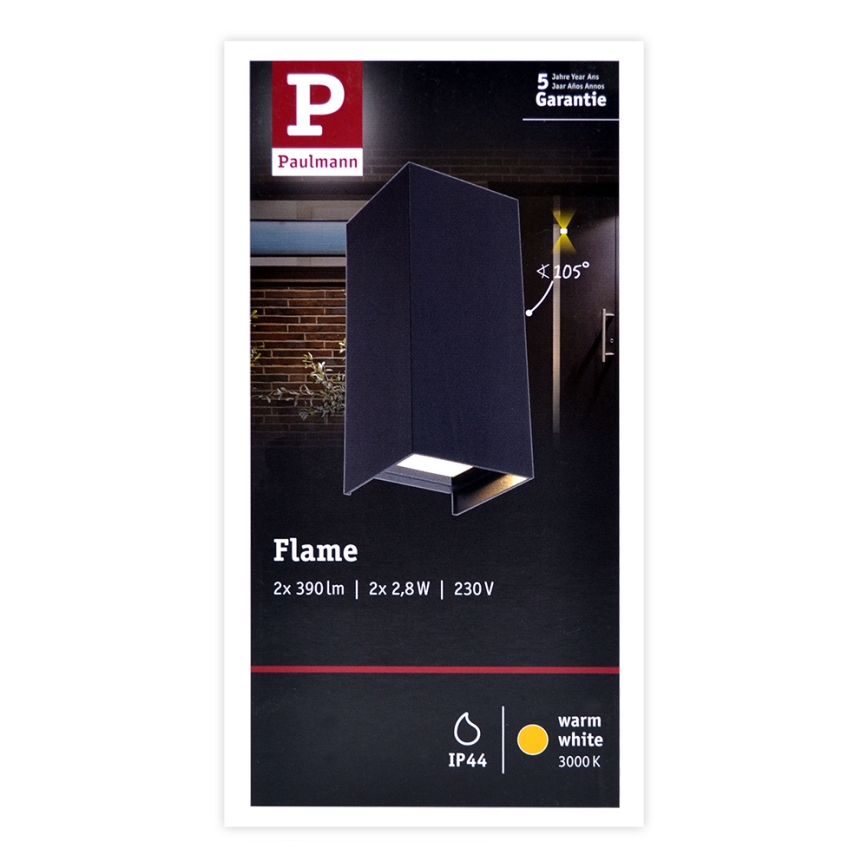 Paulmann 94326 - 2xLED/2,8W IP44 Aplique exterior FLAME 230V