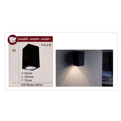 Paulmann 94327 - Aplique exterior LED/3,8W IP44 FLAME 230V antracita