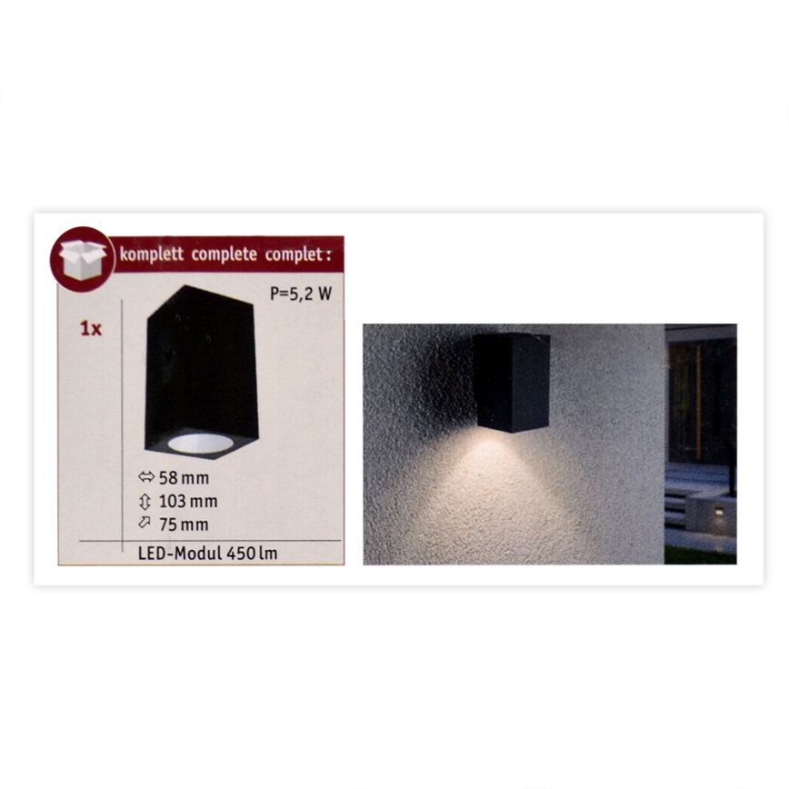 Paulmann 94327 - Aplique exterior LED/3,8W IP44 FLAME 230V antracita