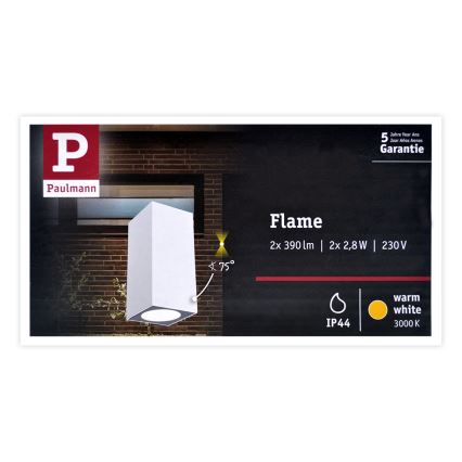 Paulmann 94330 - 2xLED/2,8W IP44 Aplique exterior FLAME 230V blanco