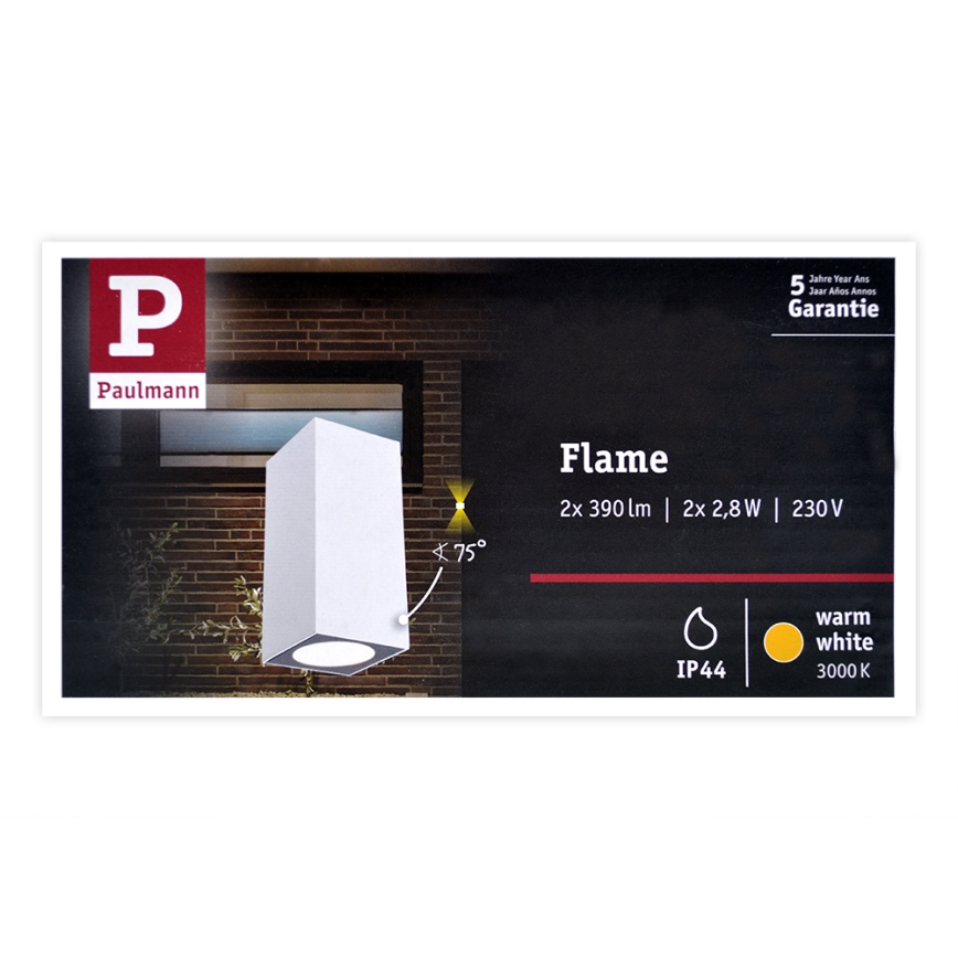 Paulmann 94330 - 2xLED/2,8W IP44 Aplique exterior FLAME 230V blanco
