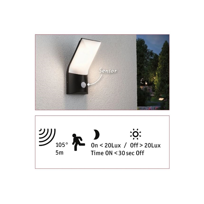 Paulmann 94402 - LED/10W IP44 Aplique para exterior con sensor ADYA 230V