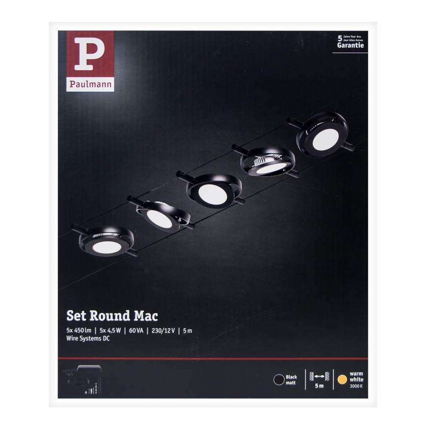 Paulmann 94418 - JUEGO 5xLED/4,5W Foco para un sistema de cadenas ROUNDMAC 230V negro