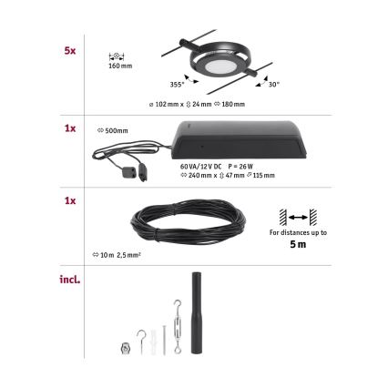 Paulmann 94418 - JUEGO 5xLED/4,5W Foco para un sistema de cadenas ROUNDMAC 230V negro
