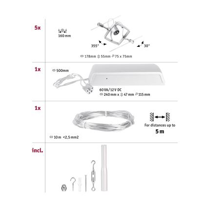 Paulmann 94430 - JUEGO 5xGU5,3/10W Foco para sistema de rieles MAC 230V cromo mate