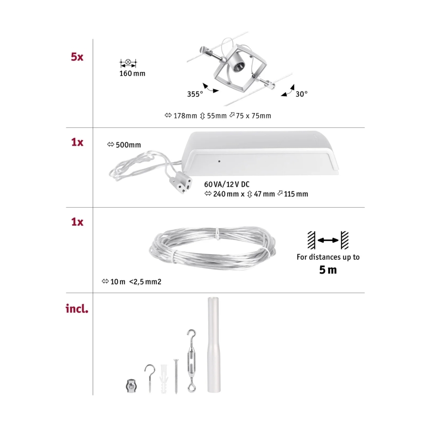 Paulmann 94430 - JUEGO 5xGU5,3/10W Foco para sistema de rieles MAC 230V cromo mate