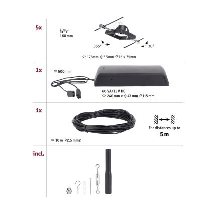 Paulmann 94434 - JUEGO 5xGU5,3/10W Foco para sistema de cadenas MAC 230V negro