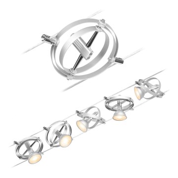 Paulmann 94436 - Juego de 5 x GU5.3/10W, sistema de suspensión por cable completo CARDAN 230V, cromo mate