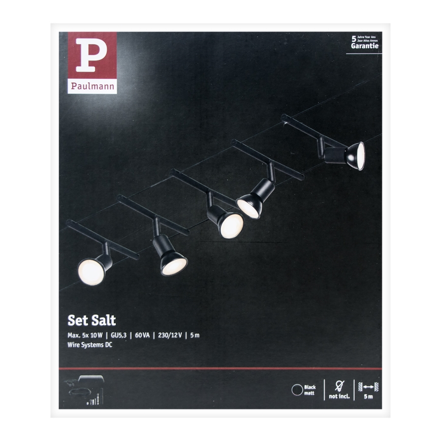 Paulmann 94446 - JUEGO 5xGU5,3/10W Foco para sistema de cadenas SALT 230V negro