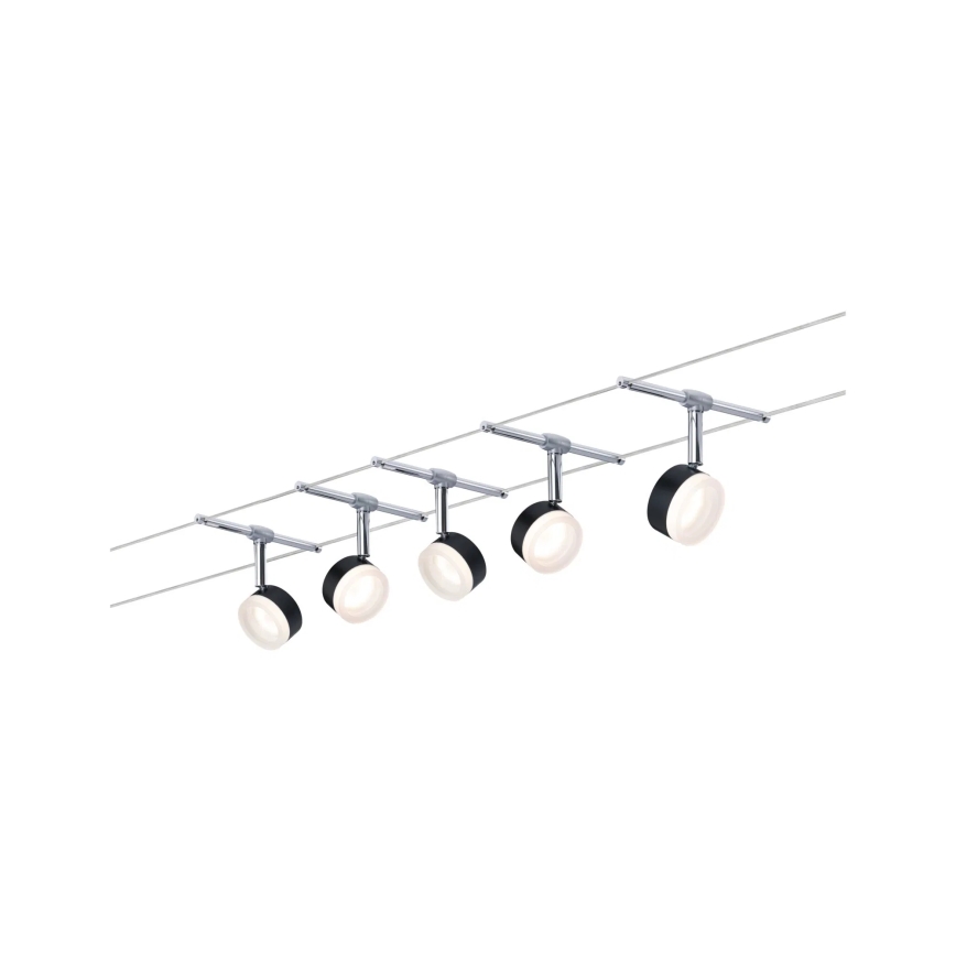 Paulmann 94457 - Juego de 5 focos LED de 4 W para sistema de cable CLEAR, 230 V, negro/cromo brillante