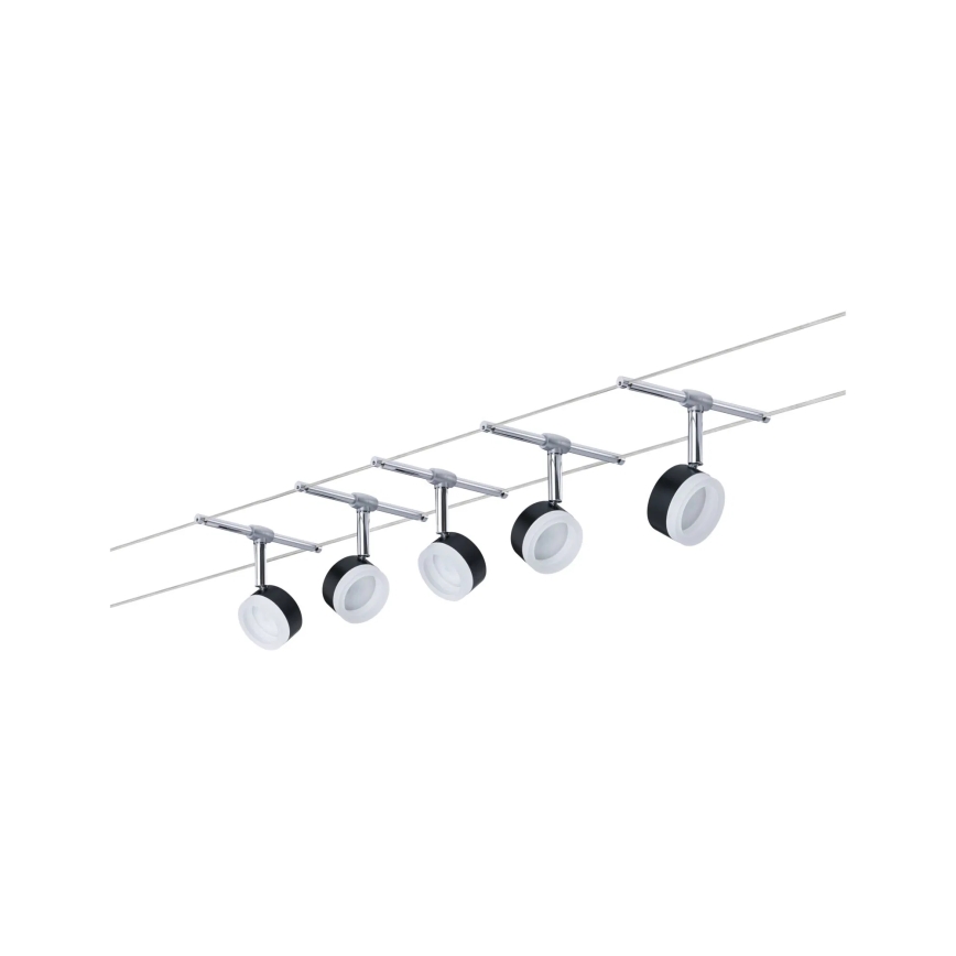 Paulmann 94457 - Juego de 5 focos LED de 4 W para sistema de cable CLEAR, 230 V, negro/cromo brillante