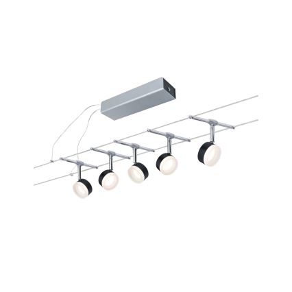 Paulmann 94457 - Juego de 5 focos LED de 4 W para sistema de cable CLEAR, 230 V, negro/cromo brillante
