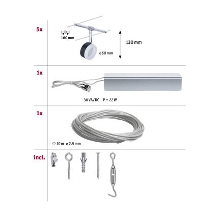 Paulmann 94457 - Juego de 5 focos LED de 4 W para sistema de cable CLEAR, 230 V, negro/cromo brillante