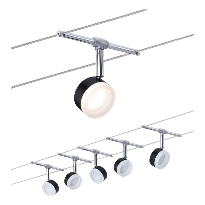Paulmann 94457 - Juego de 5 focos LED de 4 W para sistema de cable CLEAR, 230 V, negro/cromo brillante