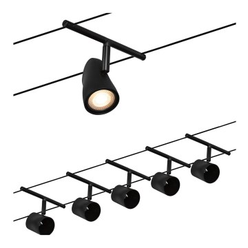 Paulmann 94469 - Juego de 5 portalámparas GU5,3 de 10 W — sistema completo de suspensión por cable CUP para 230 V, negro