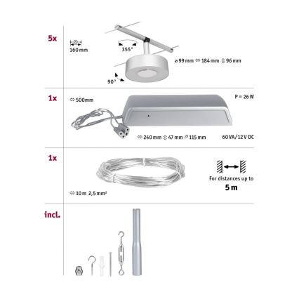 Paulmann 94475 - JUEGO 5xLED/5W Foco para sistema de rieles CIRCLE 230V cromo mate