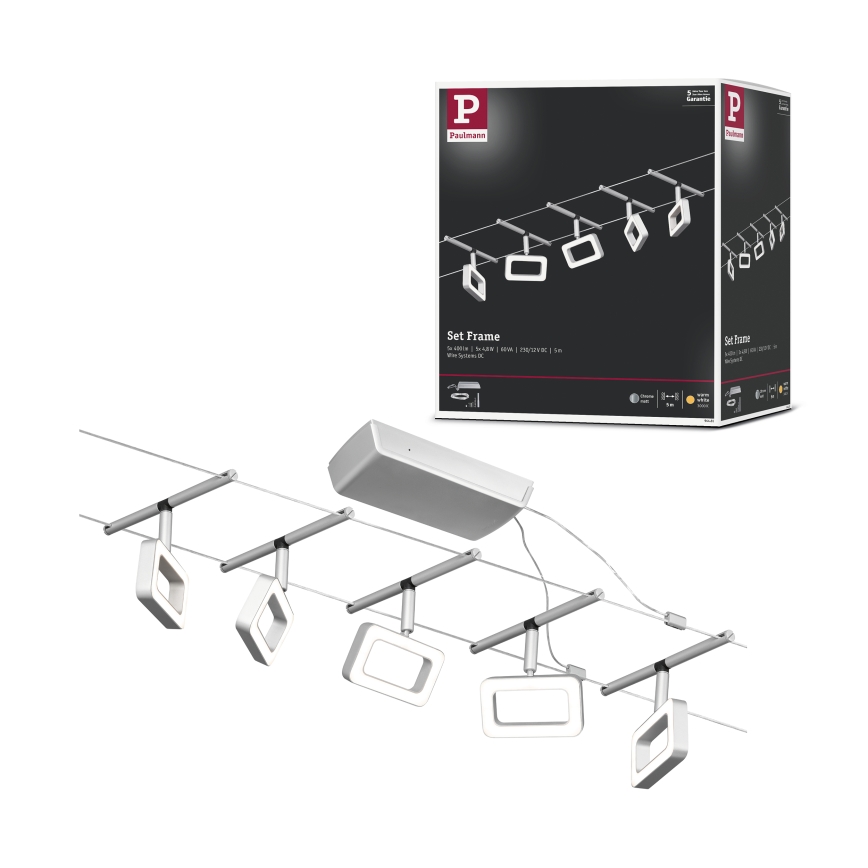 Paulmann 94481 - Juego de 5 focos LED 4,8 W para sistema de cable FRAME 230V, negro