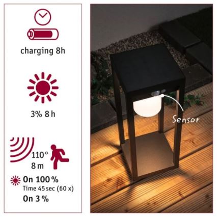 Paulmann 94573 - LED/5,5W IP44 Lámpara solar con sensor MARISOL 3,7V 2000 mAh