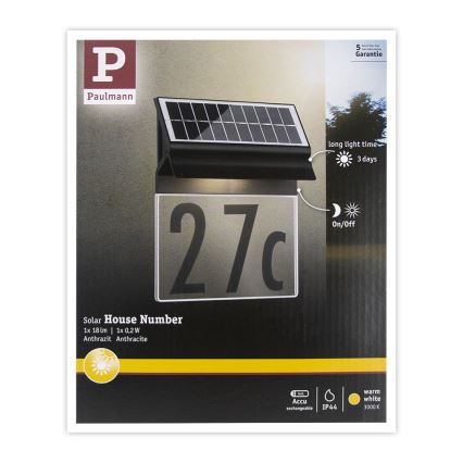 Paulmann 94694 - LED/0,2W IP44 Número de casa solar NEDA 3,7V 1800 mAh