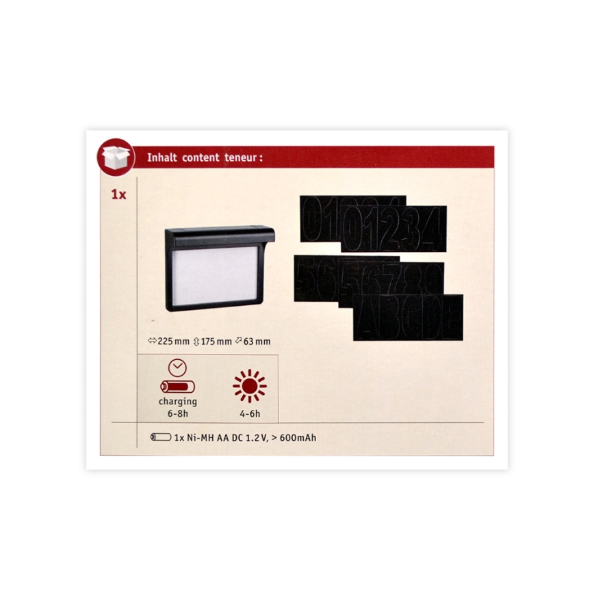 Paulmann 95388 - LED/0,05W IP44 Número de casa solar con sensor DAYTON 4,8V