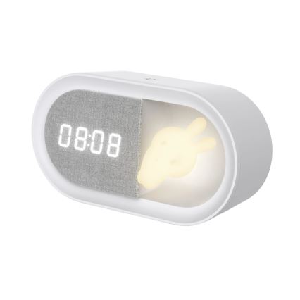 Pequeña lámpara de noche LED regulable con despertador BUNNY LED/1,2W/5V 3000K